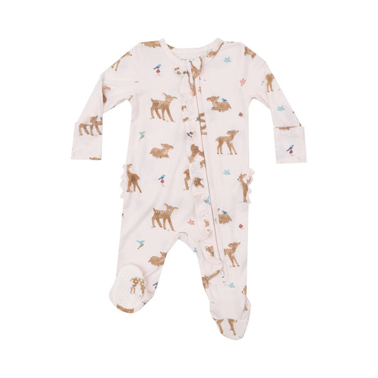 Soft Pink Deer Zip Footie