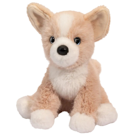 Plush toy corgi dog on a white background
