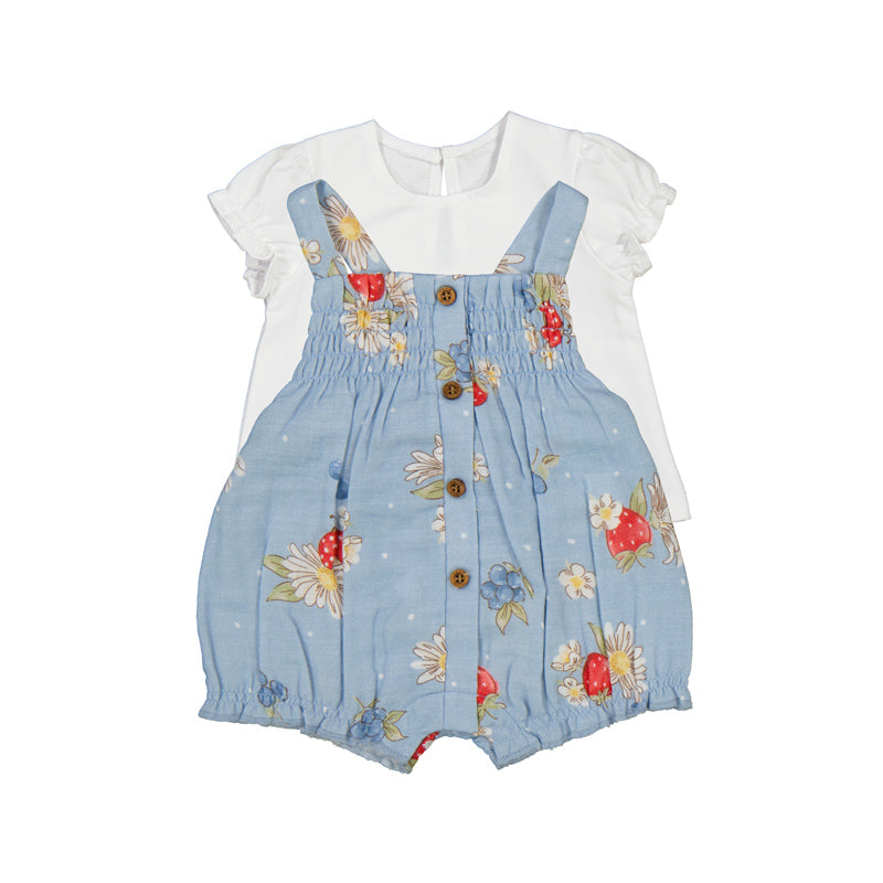 Strawberry on Blue Romper Set
