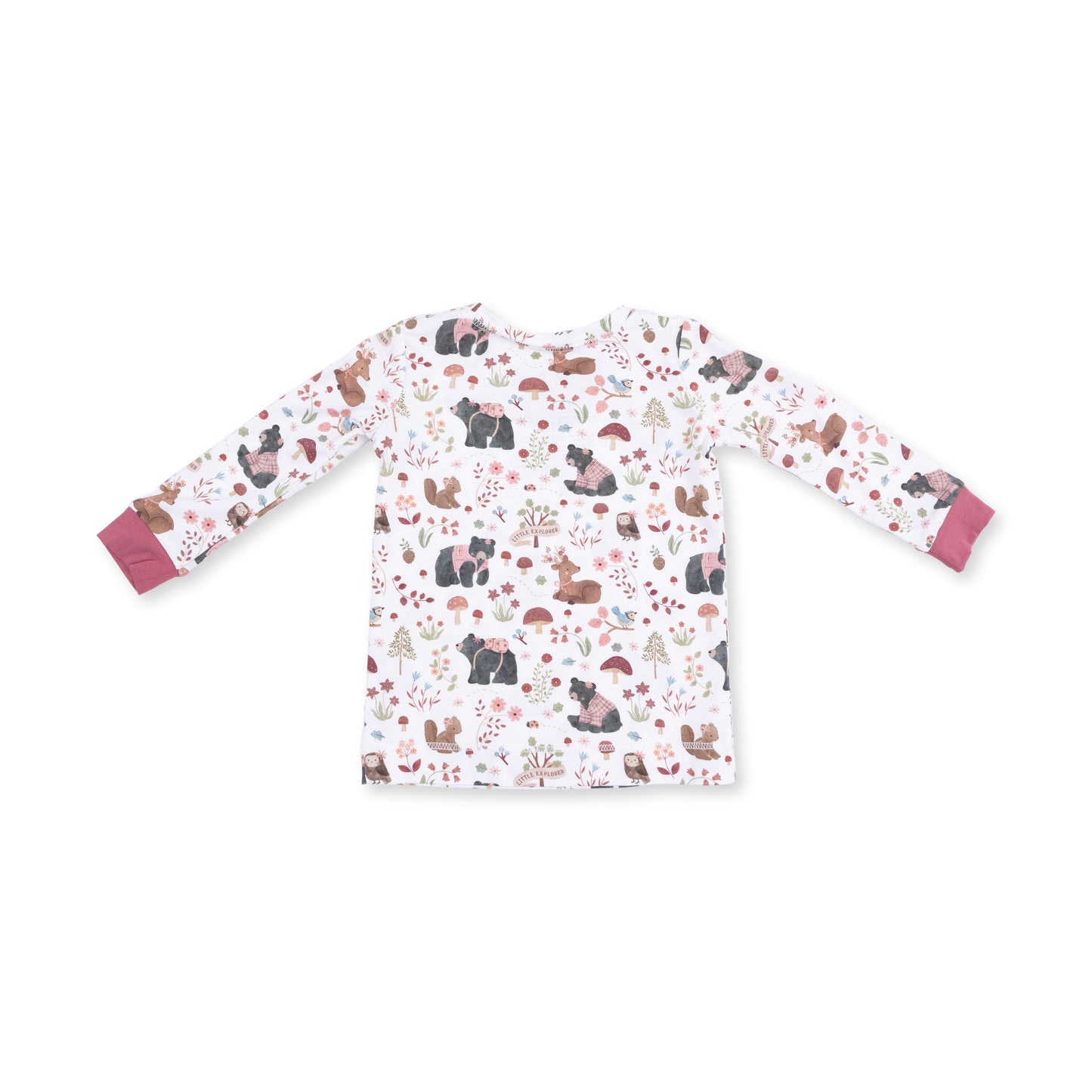 Angel Dear Pink Woodlands loungewear set pink print detail close-up