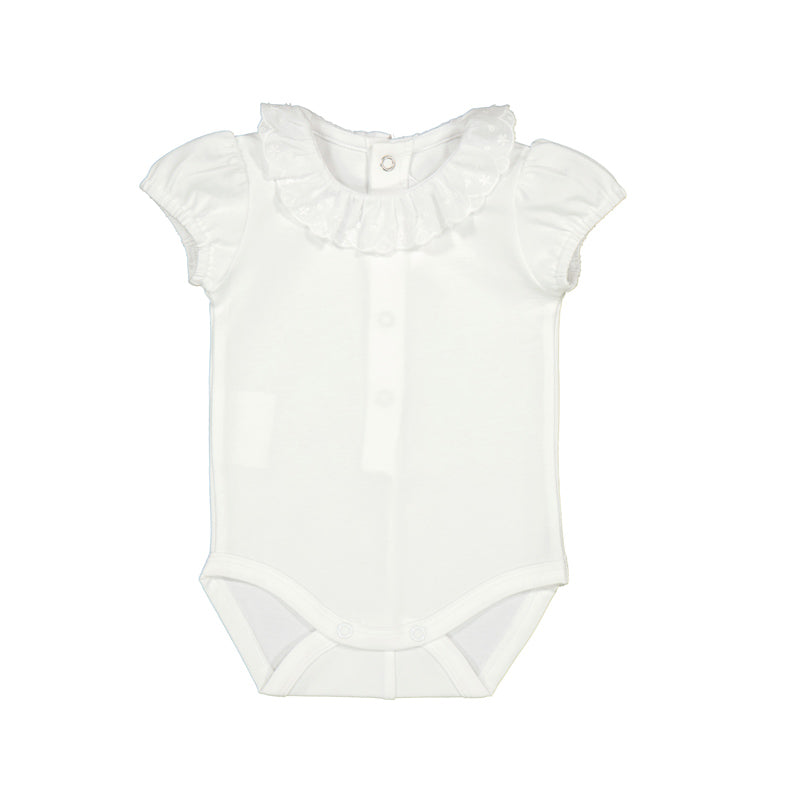 White Ruffle Collar Bodysuit