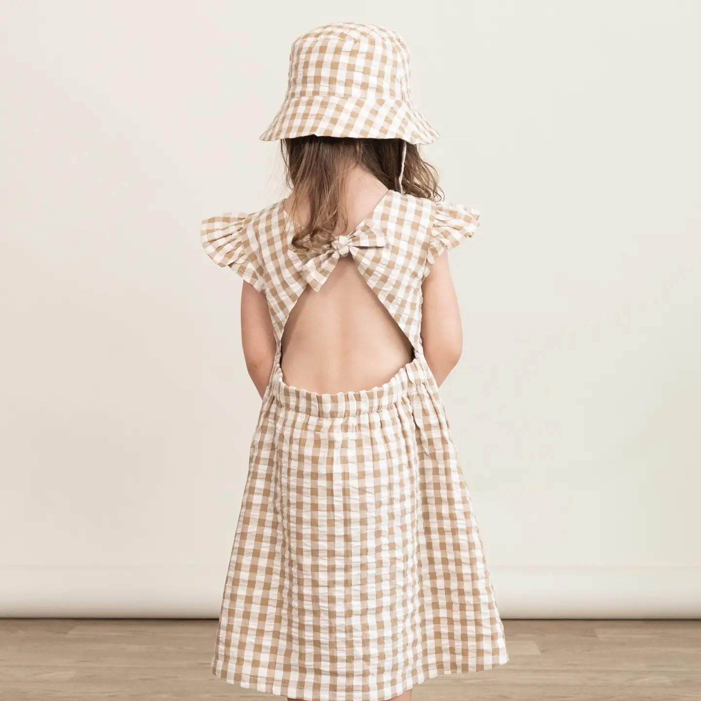 Brown Chequered Flutter Dress