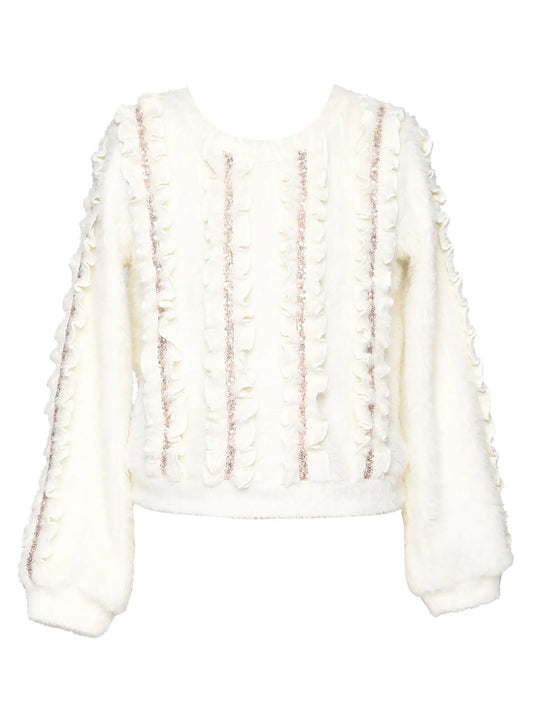 Ivory Sequin Ruffle Sweater