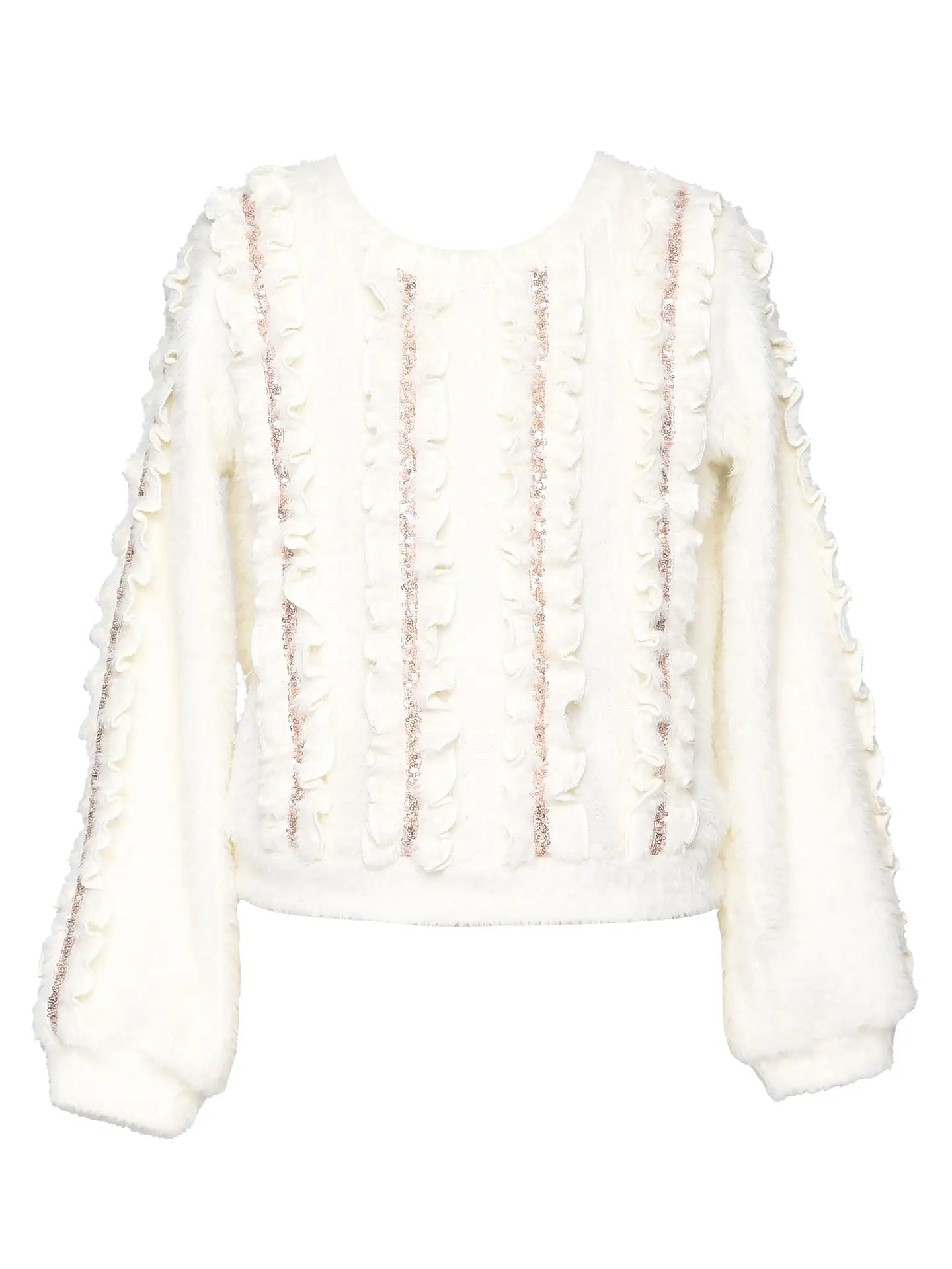 Ivory Sequin Ruffle Sweater