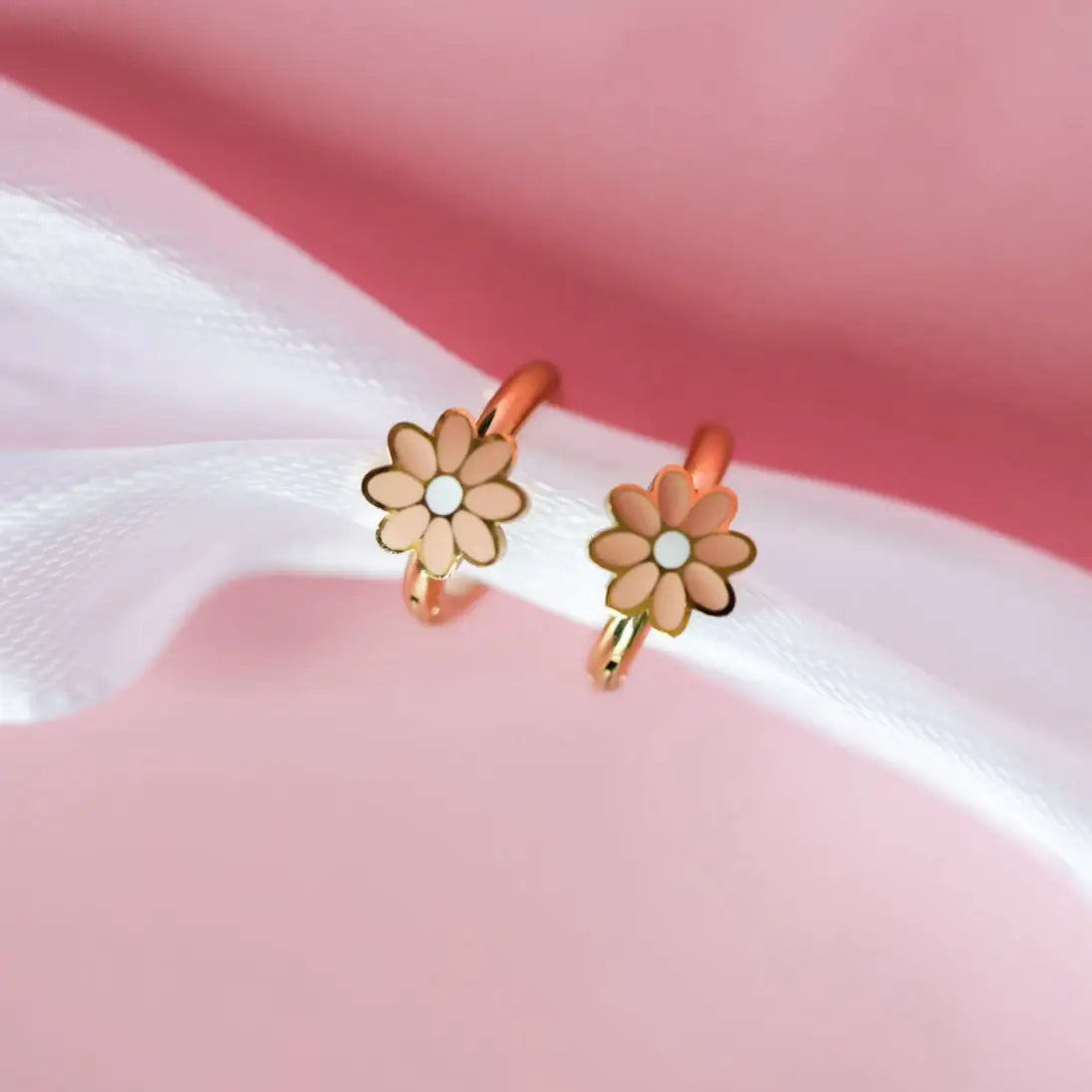 Peach Daisy Huggies Earrings