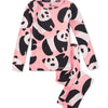 Children's pajama set with panda pattern on a pink background