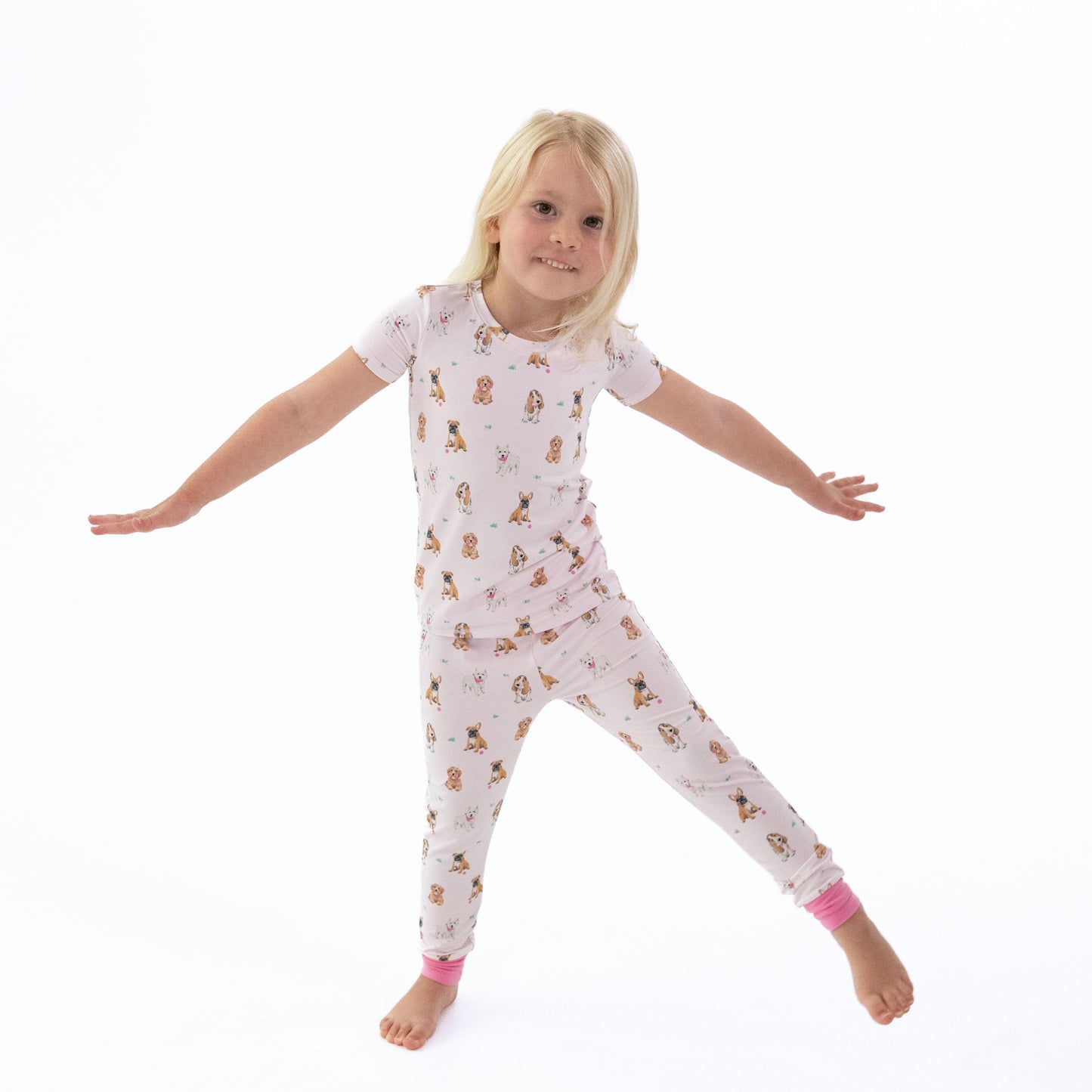 Pink Besties Dogs Loungewear Set by Angel Dear, lifestyle view