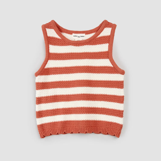 Coral Stripe Crochet Tank