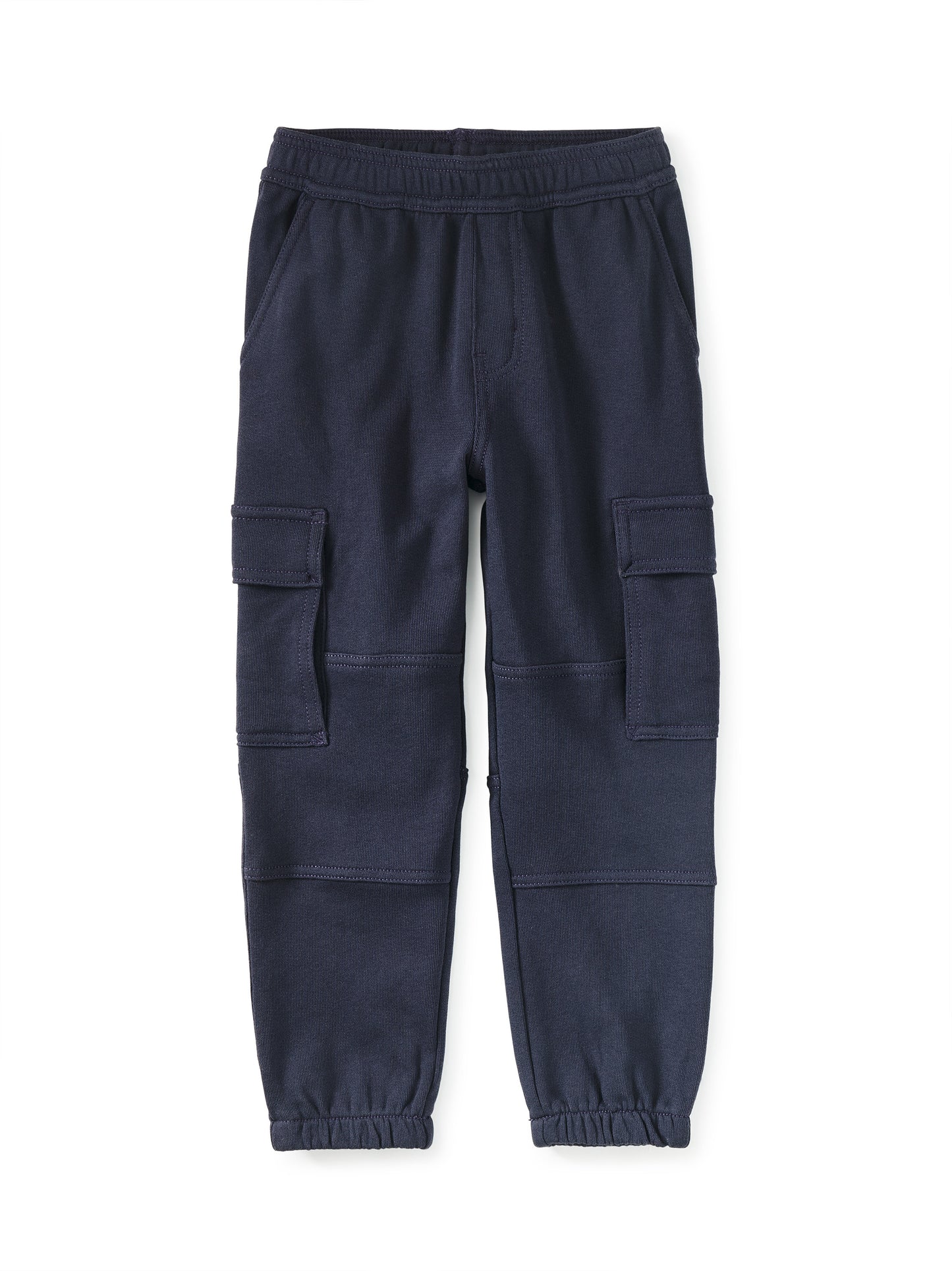 Navy blue cargo pants on a white background