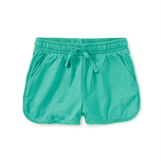 Glaze Green pom pom trimmed cotton shorts