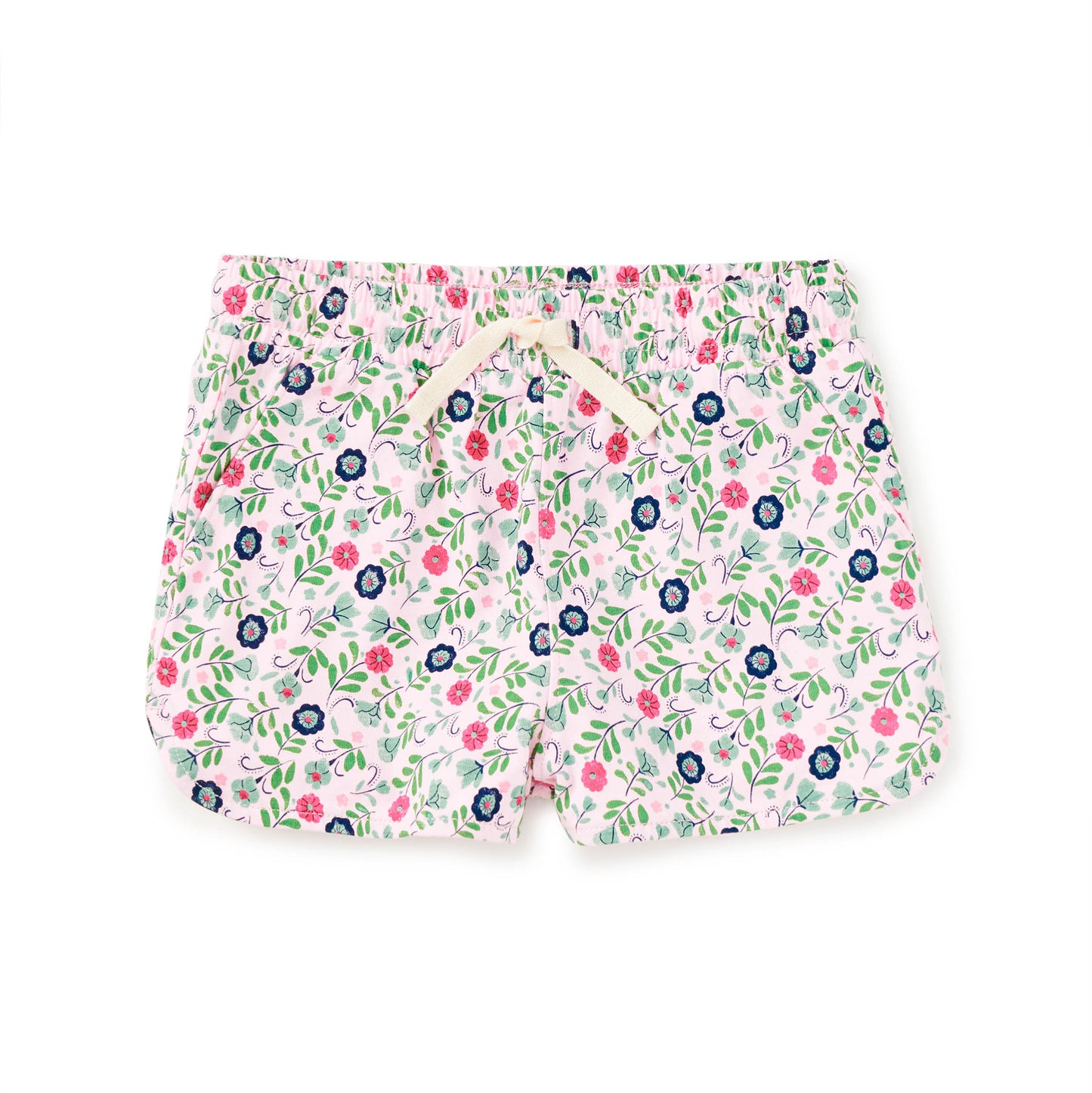 Floral patterned shorts on a white background