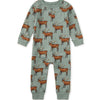 Children's onesie with deer pattern on a light blue background