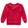 Red sweatshirt with ruffled details on a white background
