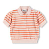 Children's striped polo shirt with pink collar on a white background