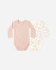 2 Pack Bodysuit Floral Vine and Dusty Rose flat lay - Quincy Mae organic cotton bodysuits