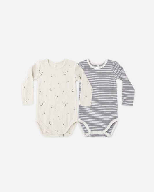 2 Pk Bodysuit Slate Stripe Celestial - flat lay