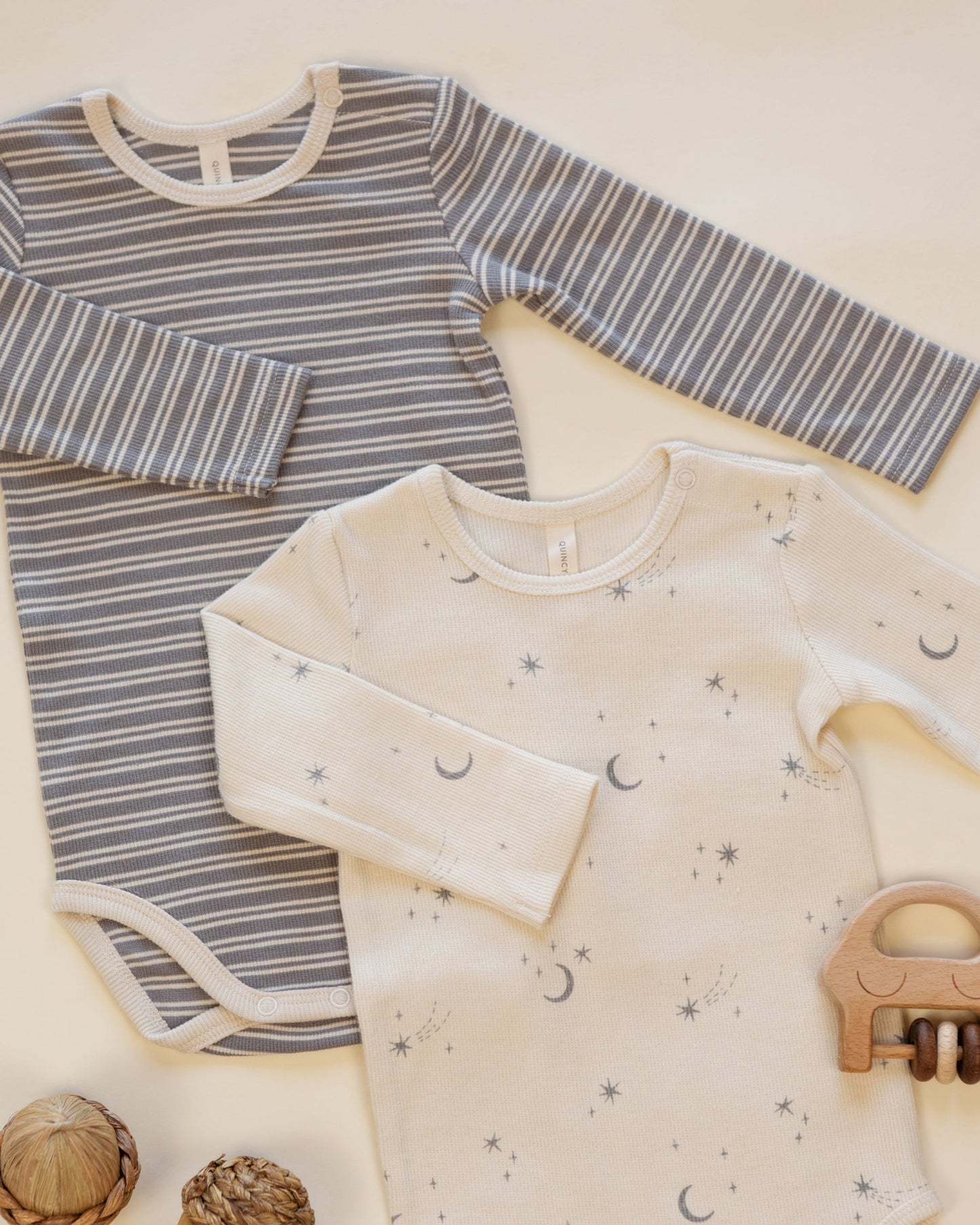 2 Pk Bodysuit Slate Stripe Celestial - styled flat lay