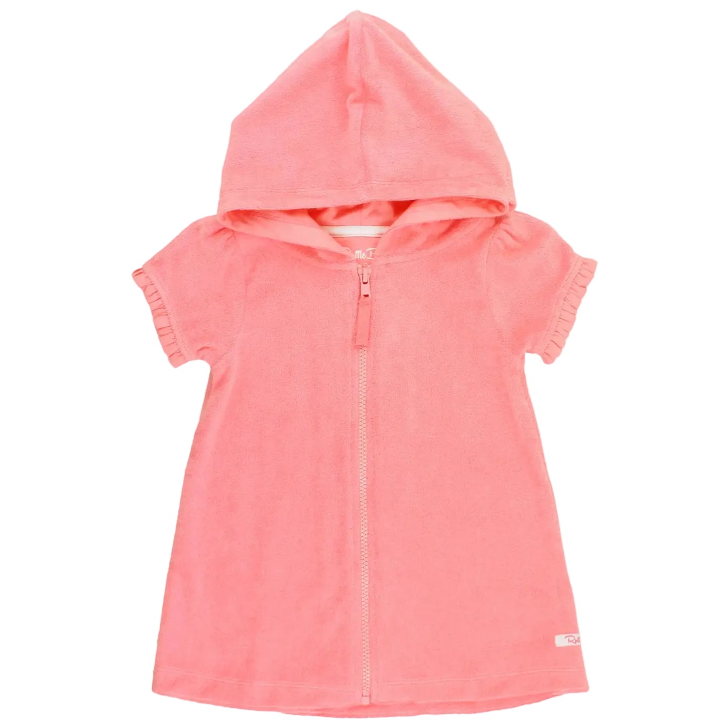 Pink hooded dress with short sleeves on a white background