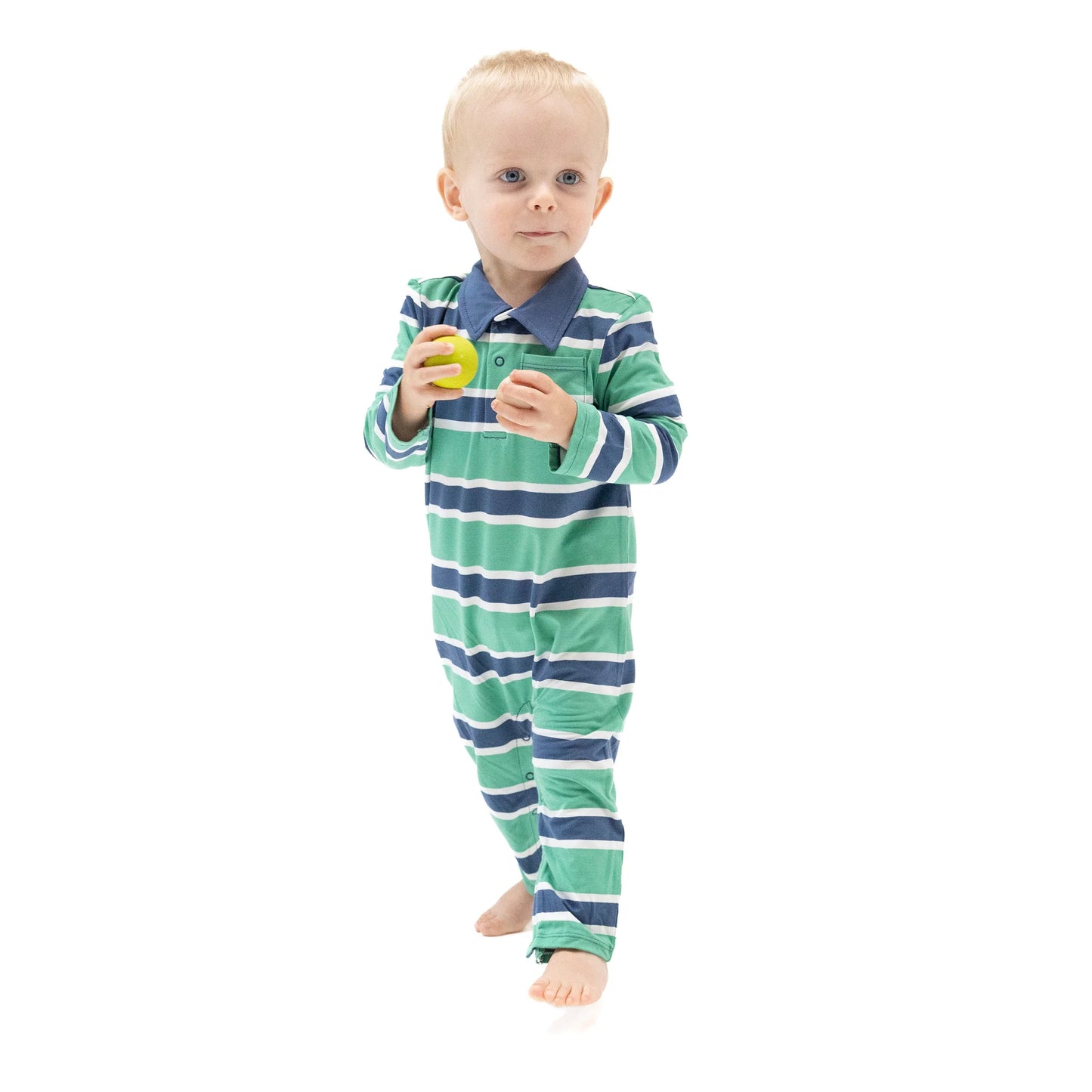 Green and Navy Stripe Romper