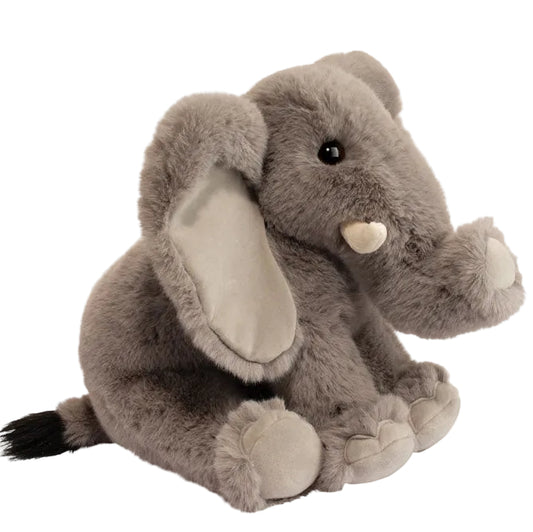 Plush elephant toy on a white background
