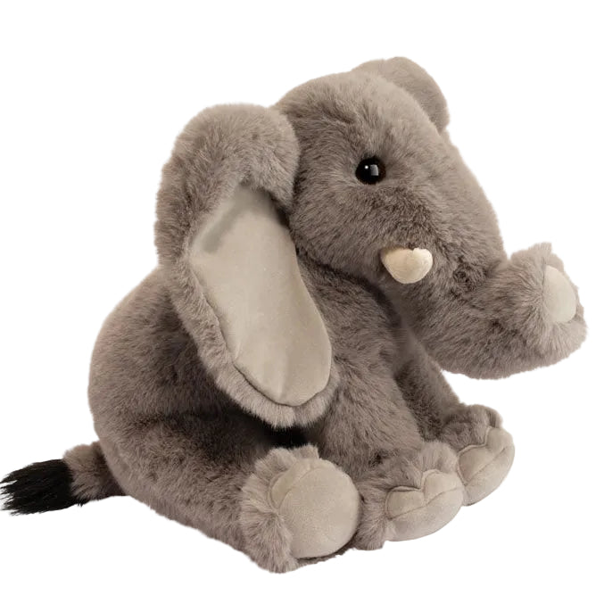 Plush elephant toy on a white background