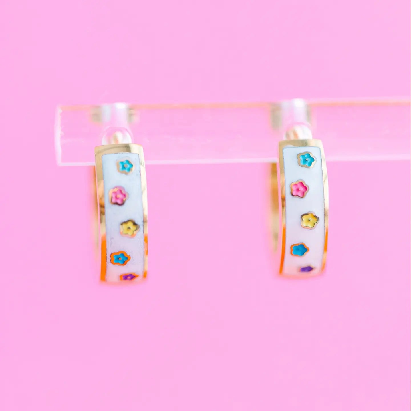 Colorful Daisy Huggies Earrings