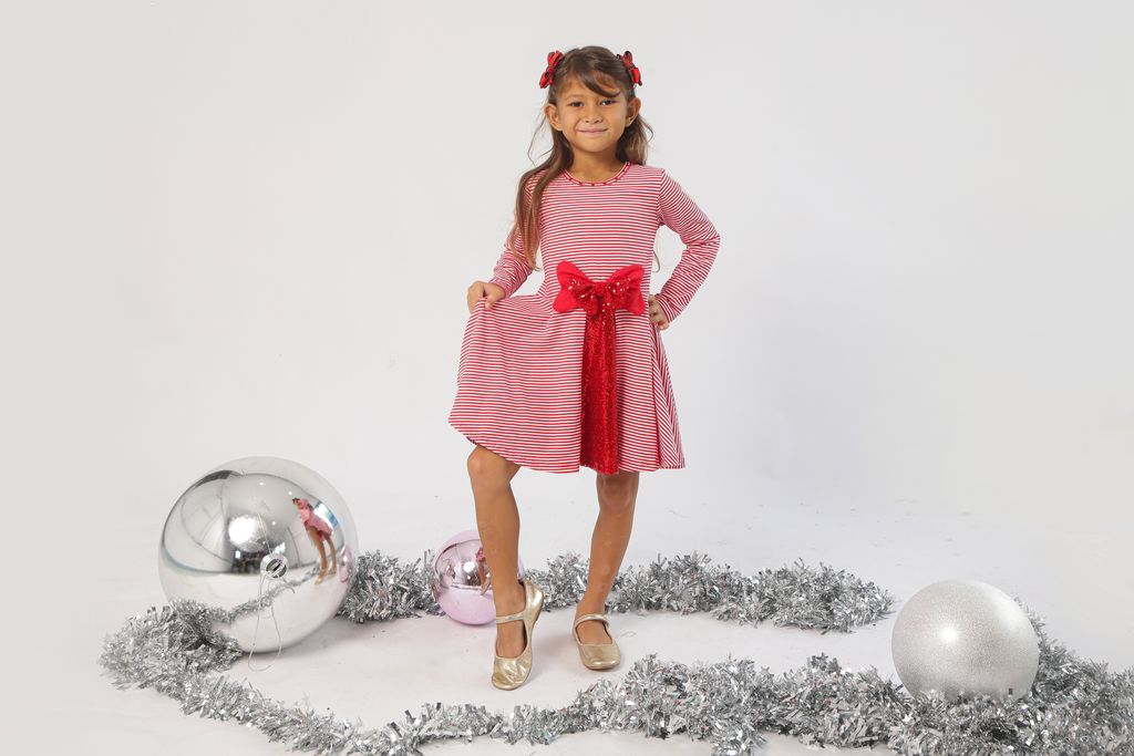 Red & White Stripe Bow Dress