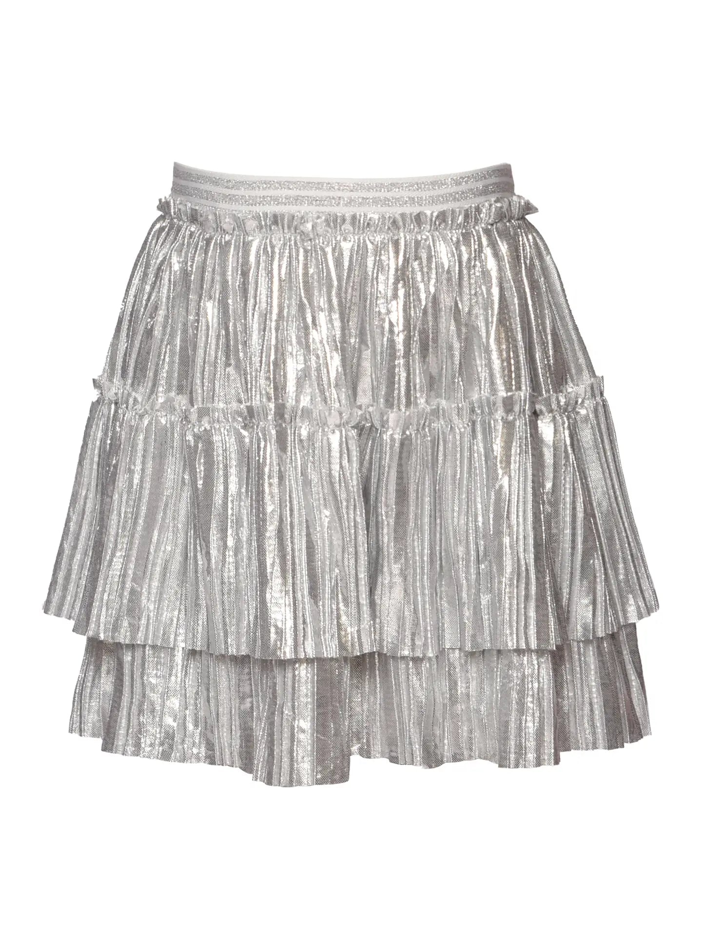 Silver Metallic Pleated Skirt