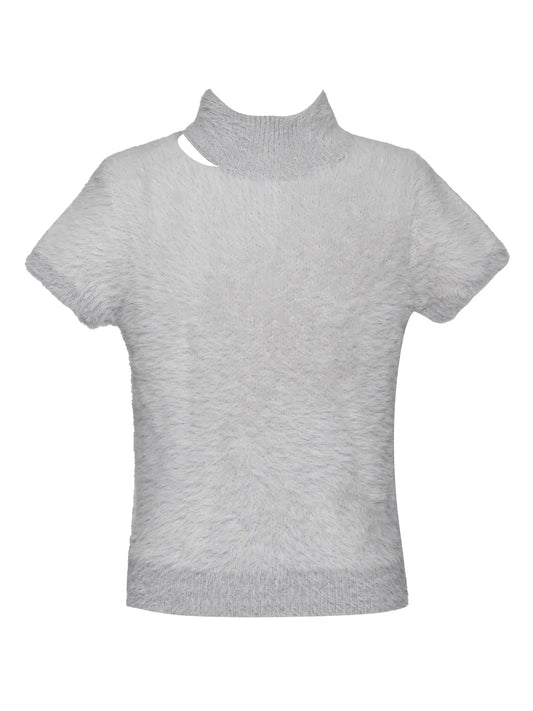 Grey Fuzzy Short Sleeve Sweater