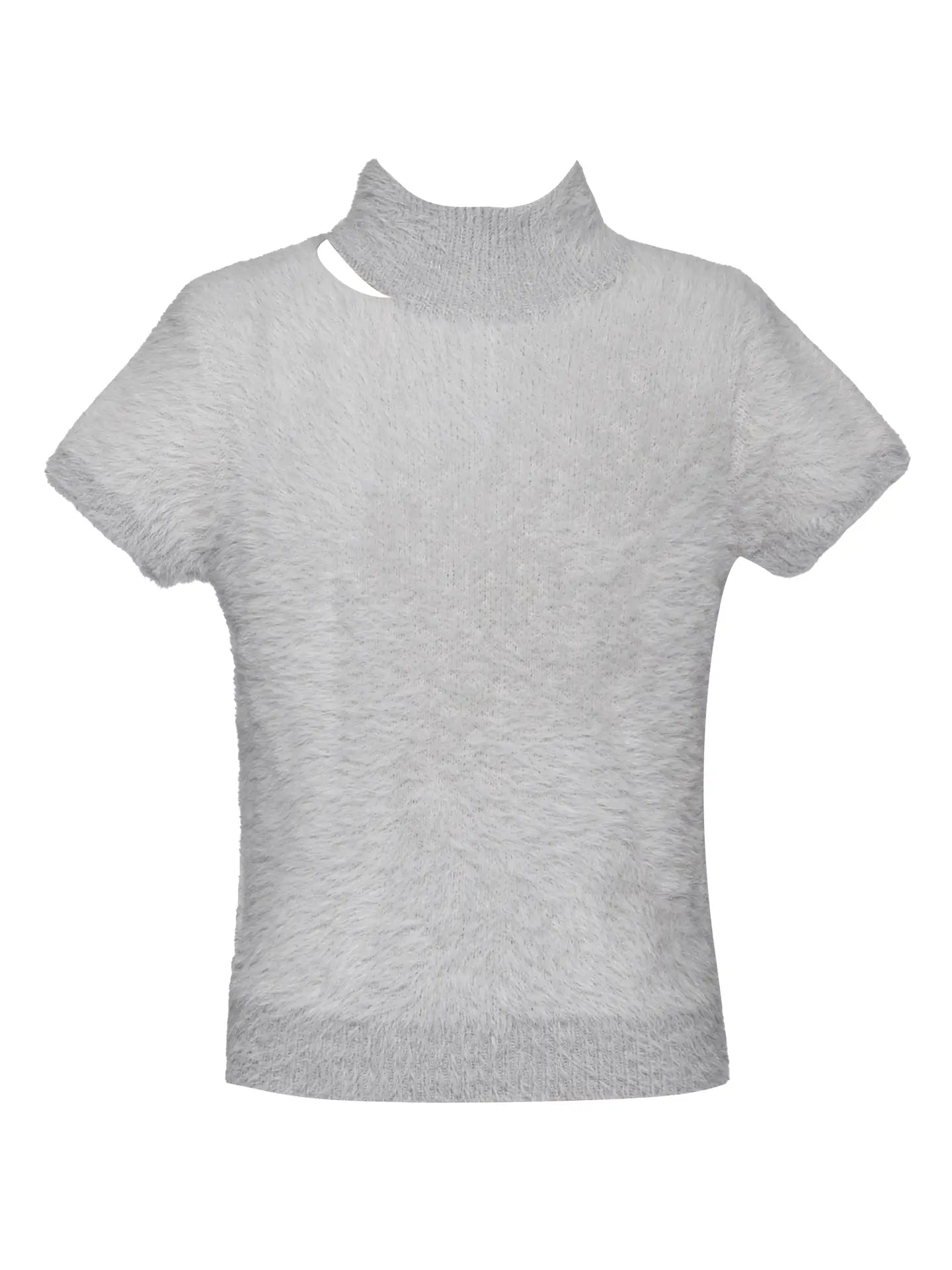 Grey Fuzzy Short Sleeve Sweater