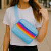 Blue Retro Stripe Puffer Belt Bag