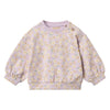 Purple children's sweatshirt with yellow floral pattern on a white background