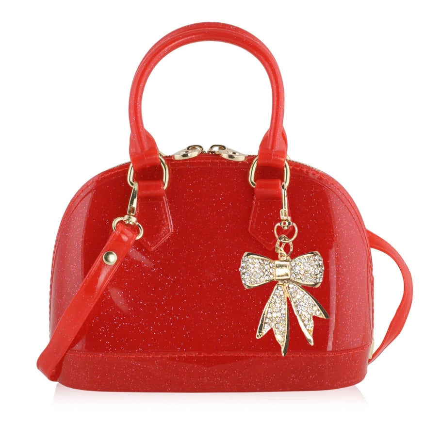 Cate Red Sparkle Gold Bow Purse