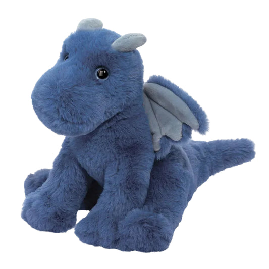 Blue plush dragon toy on a white background