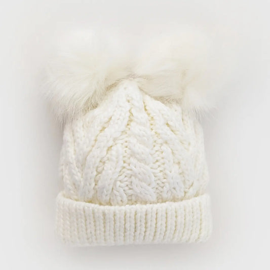 White Fluffer Double Pom Hat