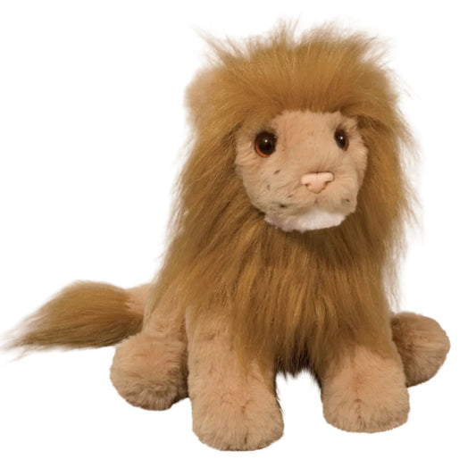 Plush lion toy on a white background