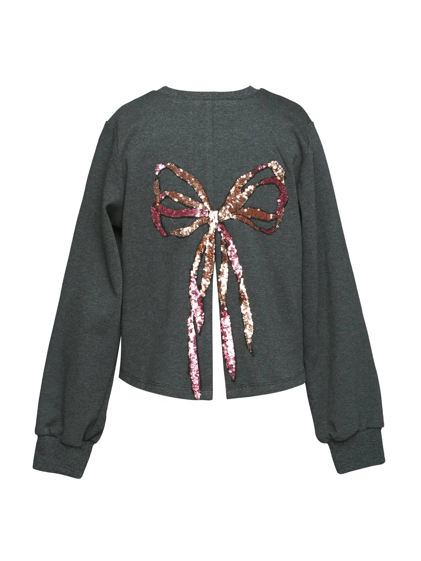 Back Slit Sequin Bow Sweatshirt