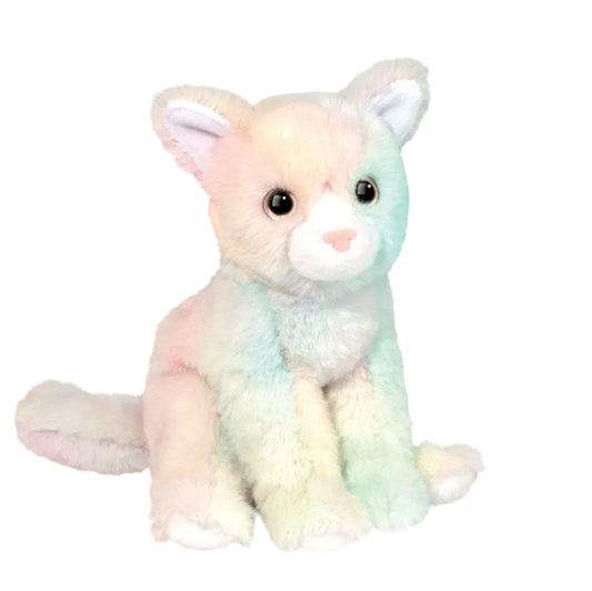 Pastel-colored stuffed animal on a white background