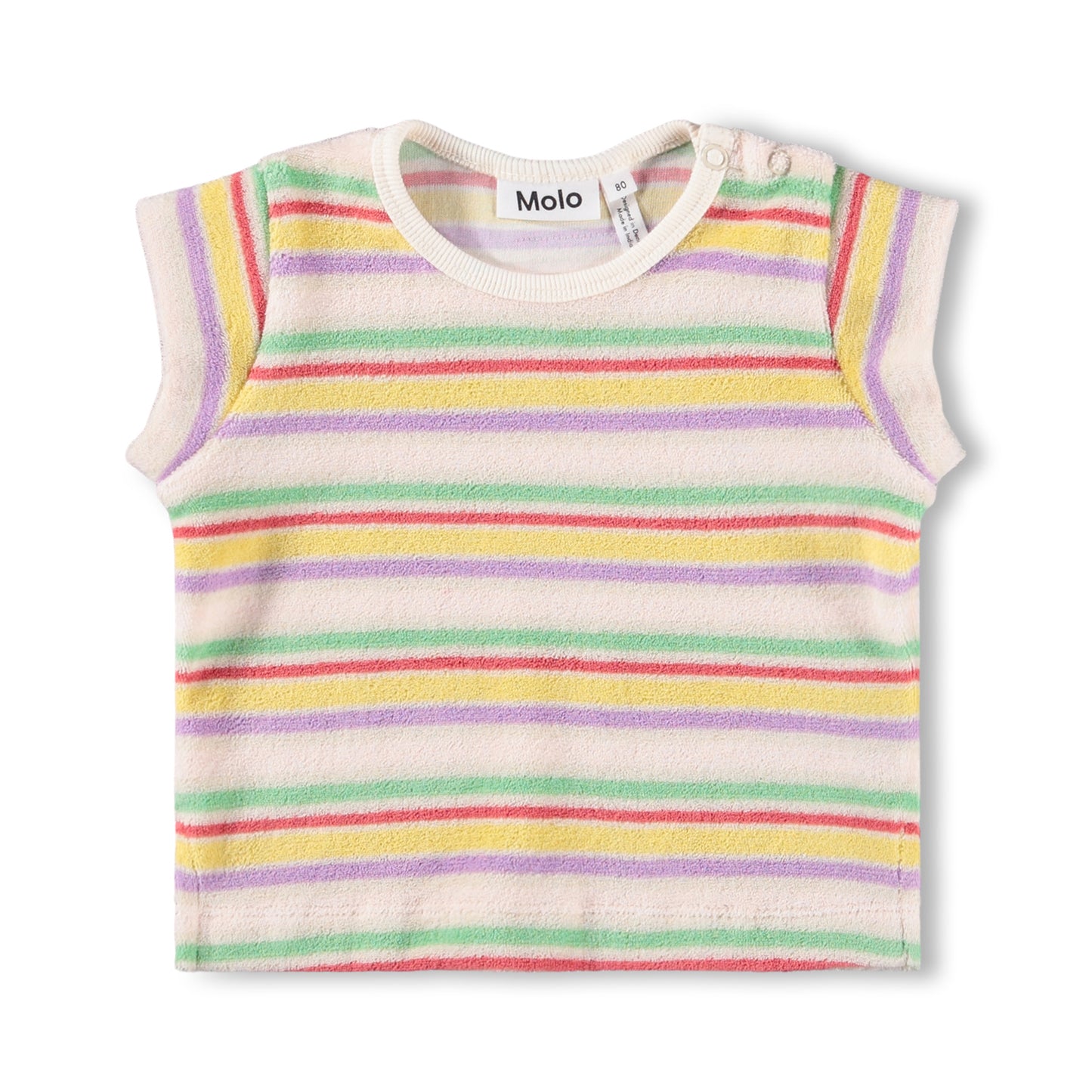 Children's sleeveless shirt with colorful stripes on a white background
