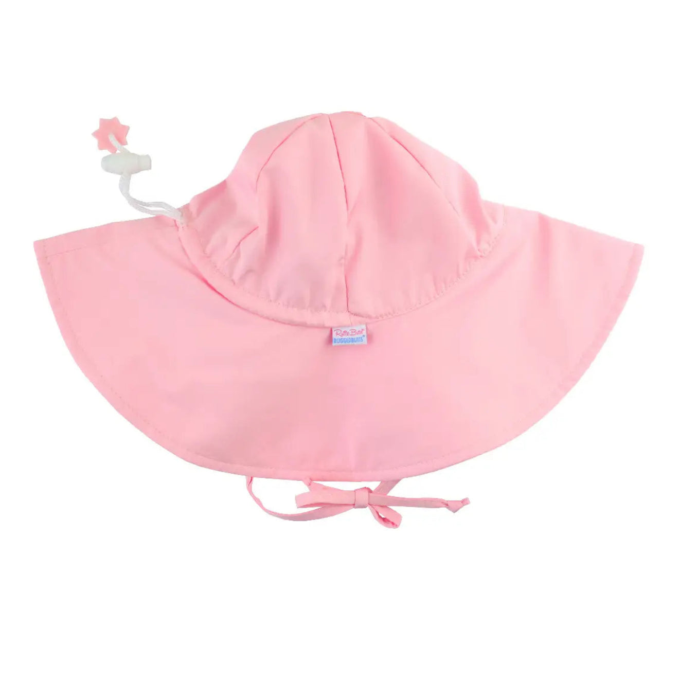 pink sun hat with ties on a white background