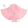 pink sun hat with ties on a white background