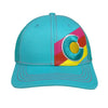 Turquoise cap with a colorful logo on a white background