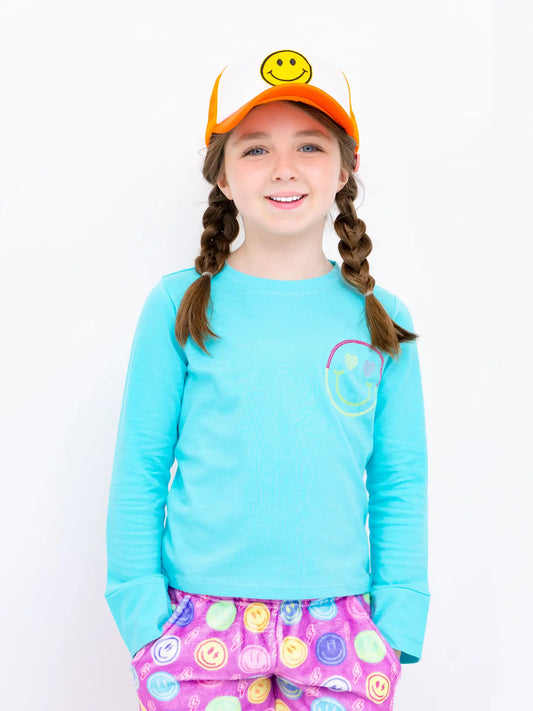 Blue Smiley Face PJ Top