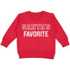 Red sweatshirt with 'Santa's Favorite' text on a white background