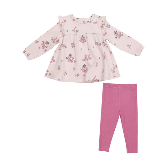 Pink Floral Top and Rib Legging Set