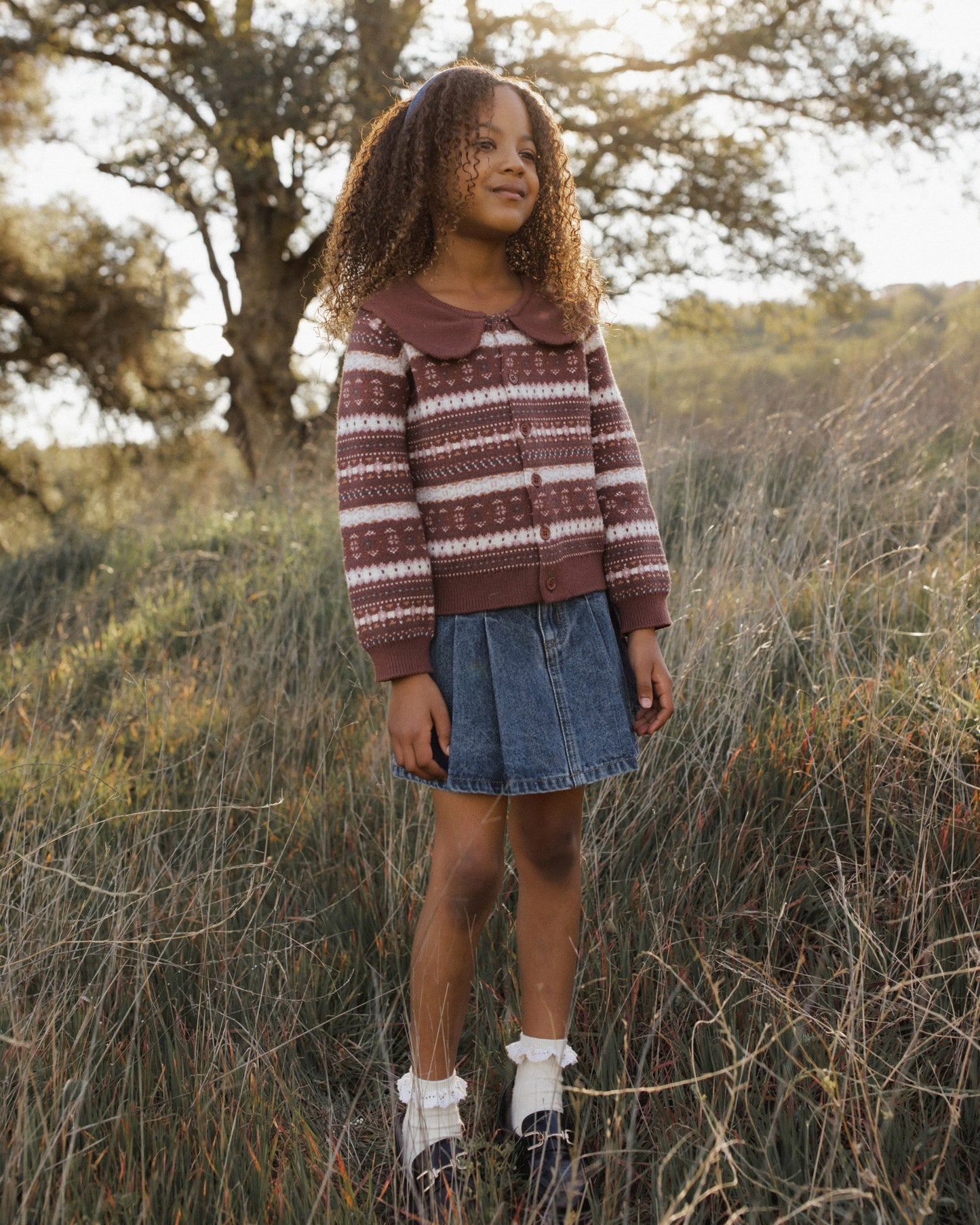 Fair Isle Cardigan Mulberry Stripe