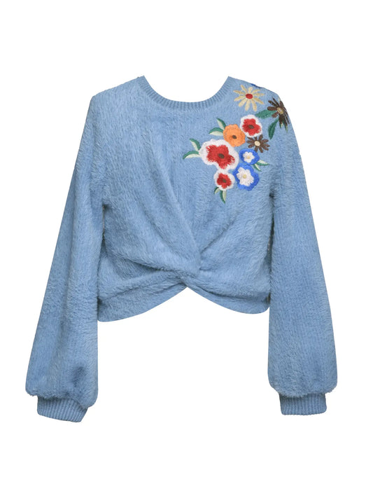 Twist Front Fuzzy Sweater