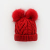Red Fluffer Double Pom Hat