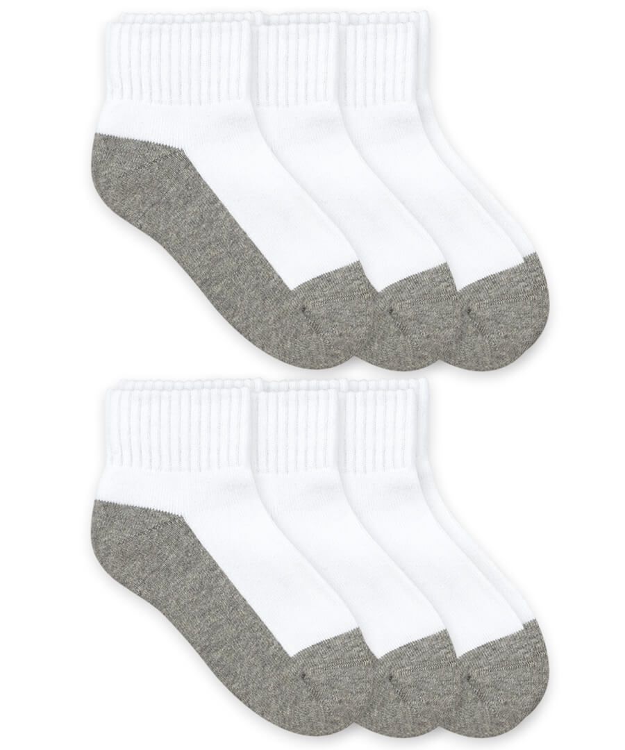 White Grey Smooth Toe Sport Socks 6-pack