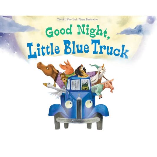 Book cover of 'Good Night, Little Blue Truck' with a blue truck and animals against a night sky.